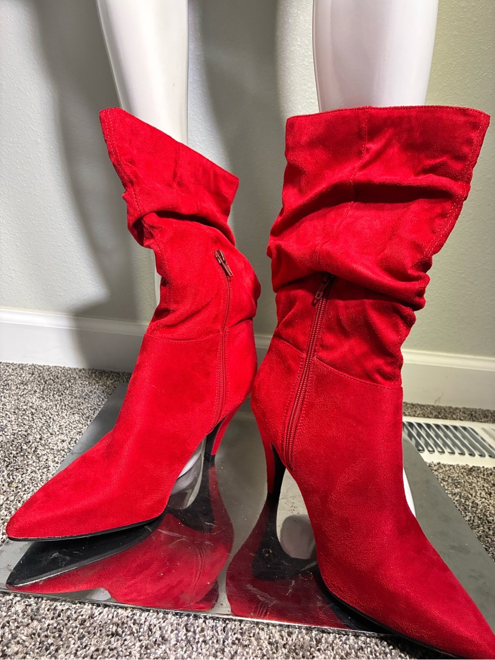 Dream Pairs Red Suede Slouch Pointed Toe Stiletto Boots